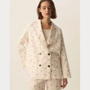 Blazer de lino con flores estampadas