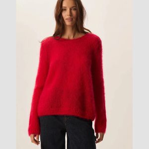 Jersey de punto rojo de mohair