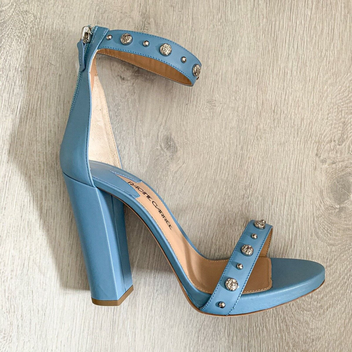 RACINE CARRÉE Studded Azure Blue Sandal Block High Heels - Imagen 3