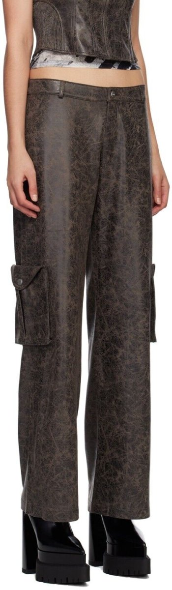MIAOU Elias Faux Leather Brown Cargo Trousers - Imagen 9