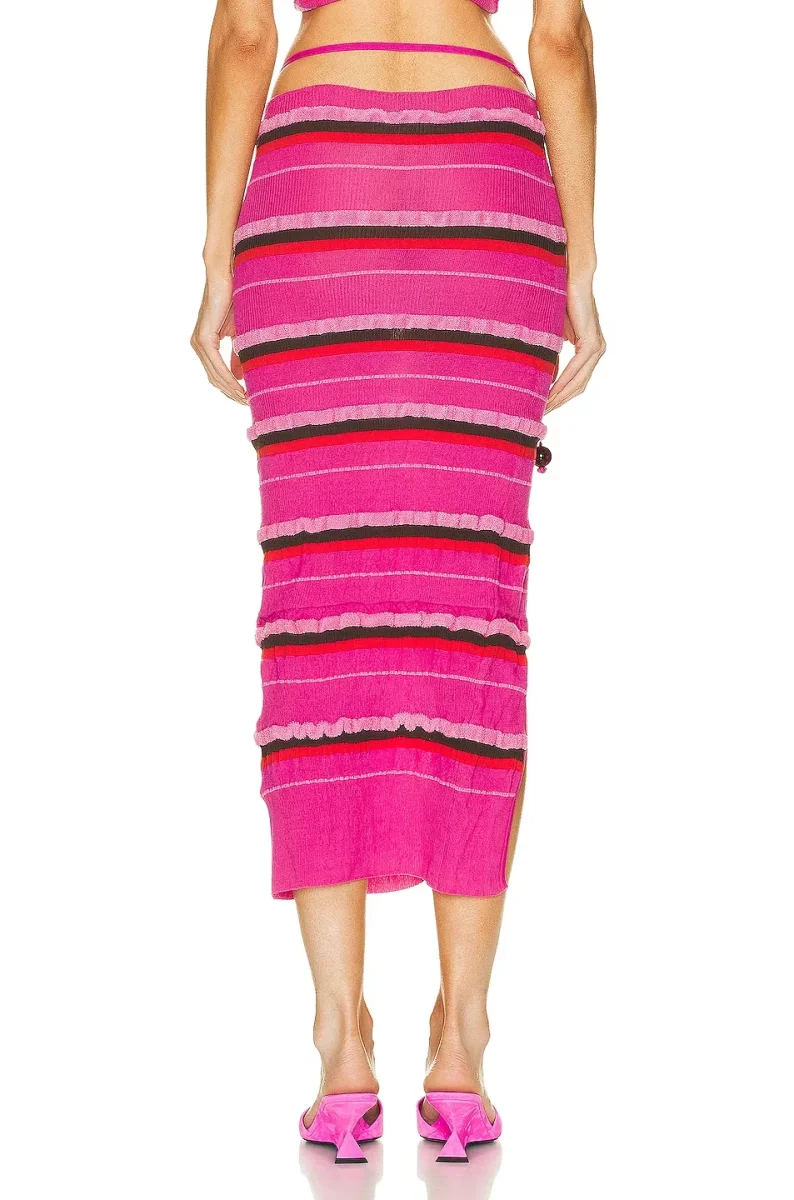 JACQUEMUS La Jupe Maile Pink Cut Out Sides Striped Ribbed Skirt - Imagen 7