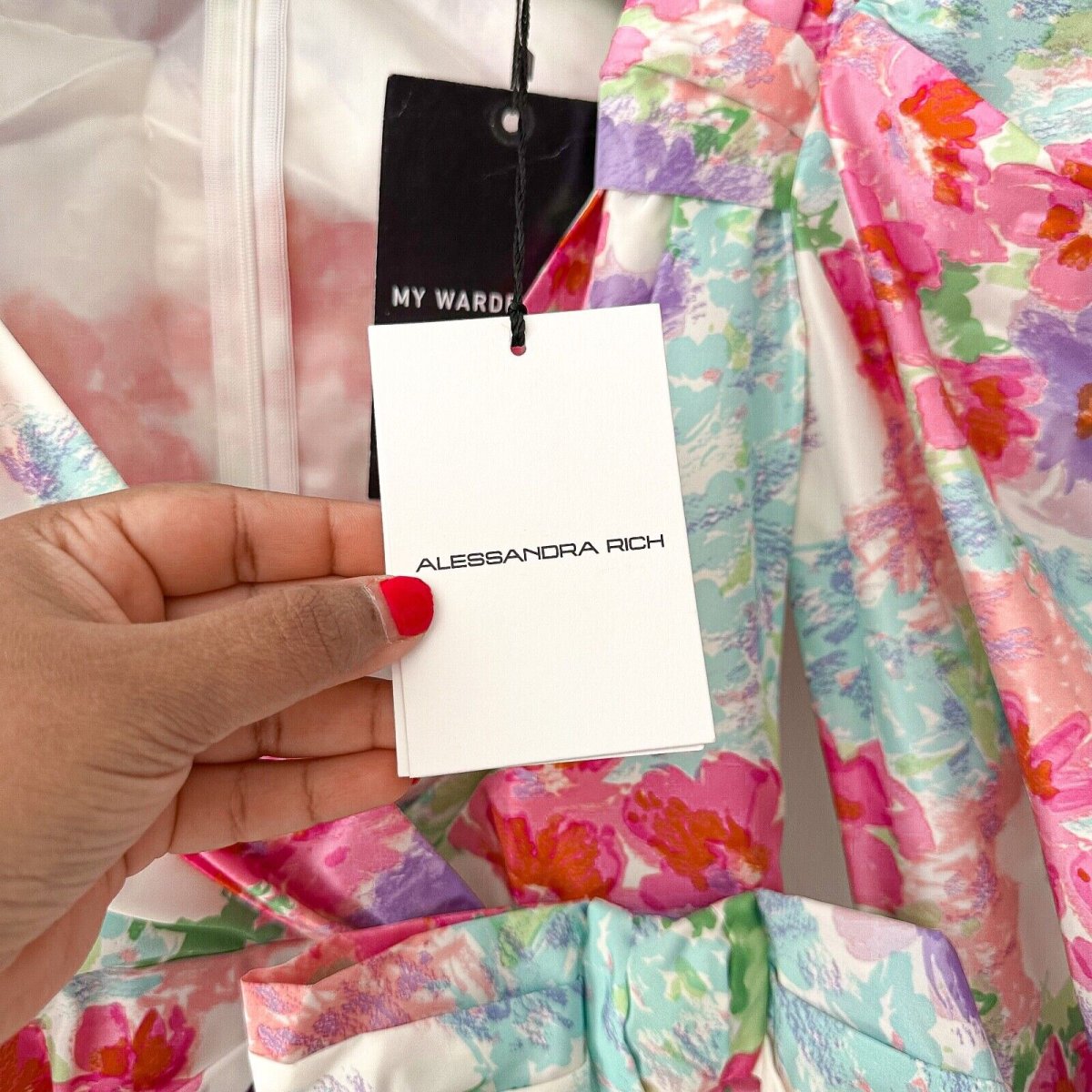 Alessandra Rich Floral Print Taffeta Bow Front Ruffle Detail Mini Dress - Imagen 7