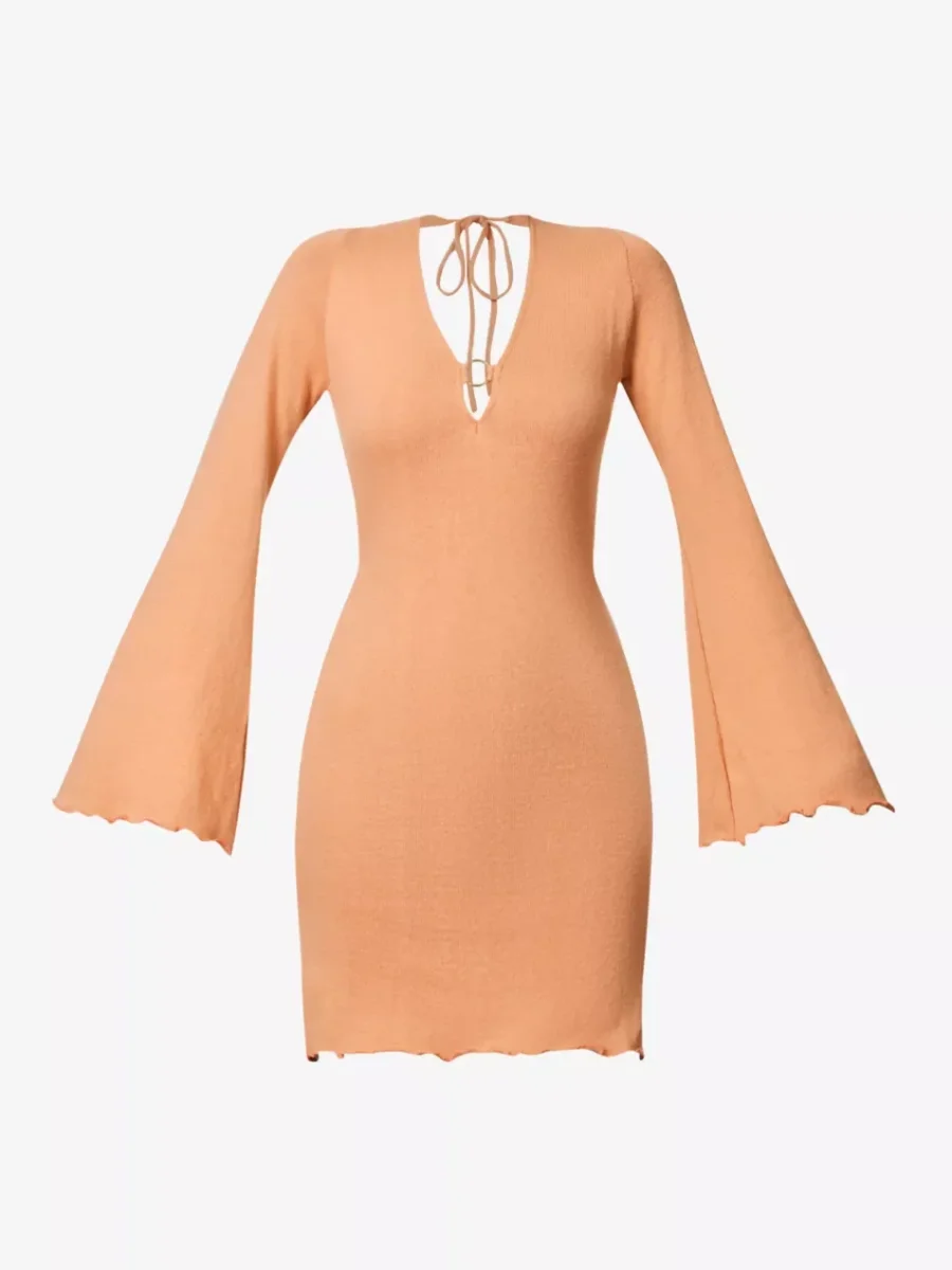SAVANNAH MORROW Yarra V-Neck Bell Sleeve Knit Beachy Summer Dress - Imagen 2