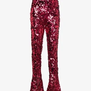 HALPERN Sequin Pailette Dark Pink High Waisted Flared Pants Trousers