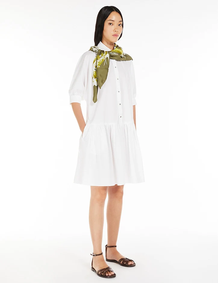 Max Mara White Caronte Cotton Poplin Pleat Hem Shirt Dress - Imagen 3