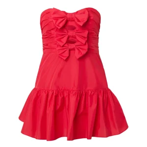 LoveShackFancy Red Woodlow Bow Front Mini Dress