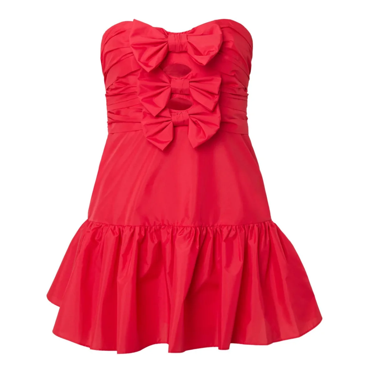 LoveShackFancy Red Woodlow Bow Front Mini Dress