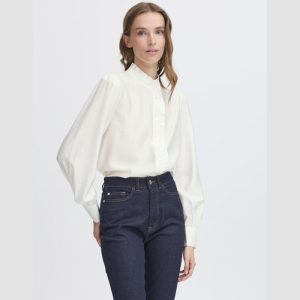 Blusa detalle volante blanca