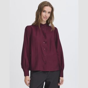 Blusa detalle volante burdeos