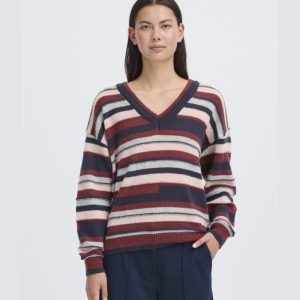 Jersey de pico con rayas burdeos