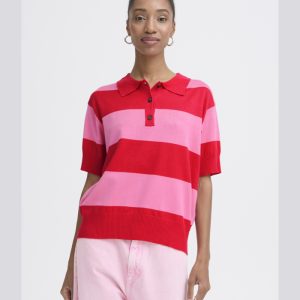 Polo de punto con rayas rosa