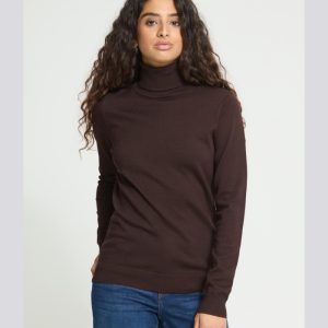 Jersey fino de cuello alto marrón