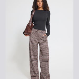 Pantalón corte ancho de cuadros