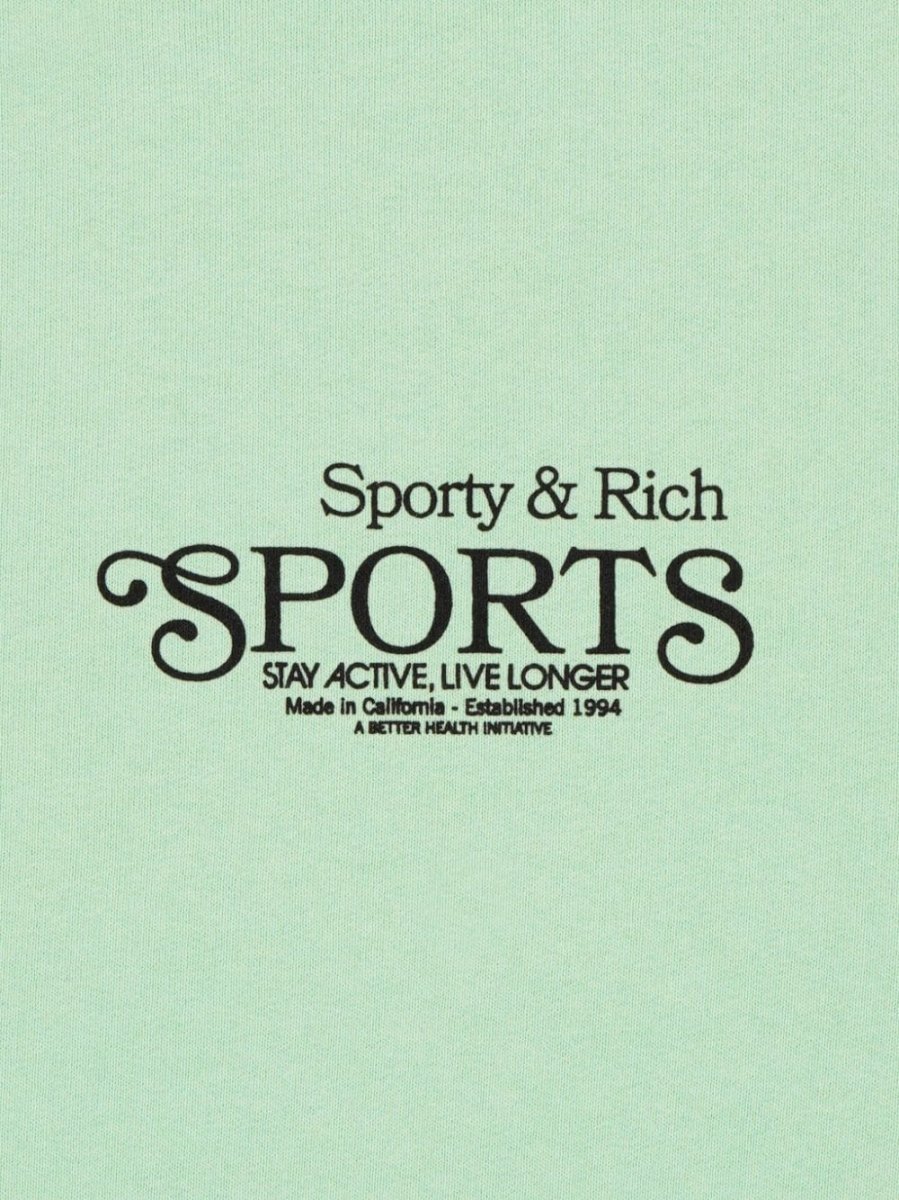 SPORTY & RICH Mens Mint Green Crew Neck Logo Sweatshirt - Imagen 3