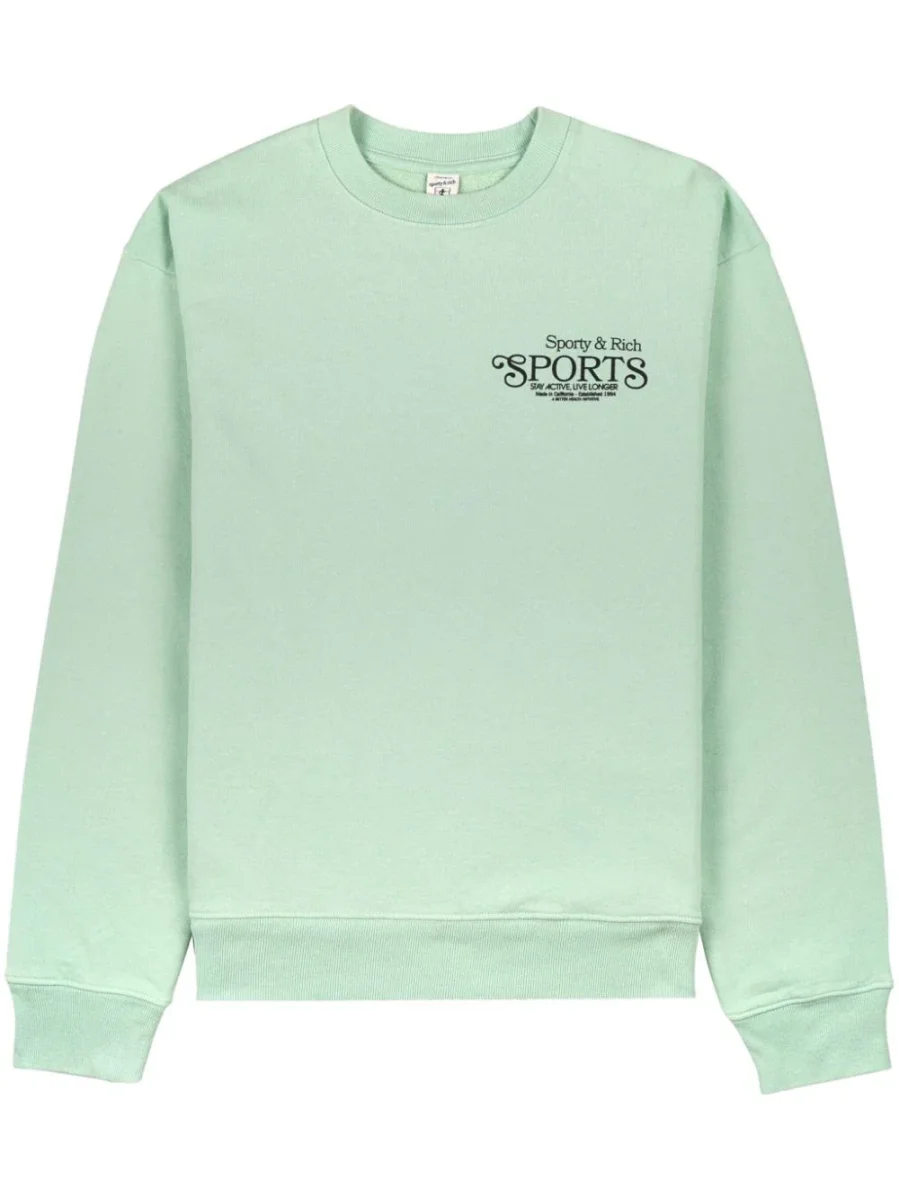 SPORTY & RICH Mens Mint Green Crew Neck Logo Sweatshirt - Imagen 2