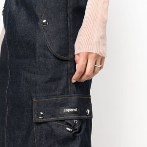 COPERNI Cargo Denim Dark Wash Logo Patch Pocket Detail Maxi Skirt