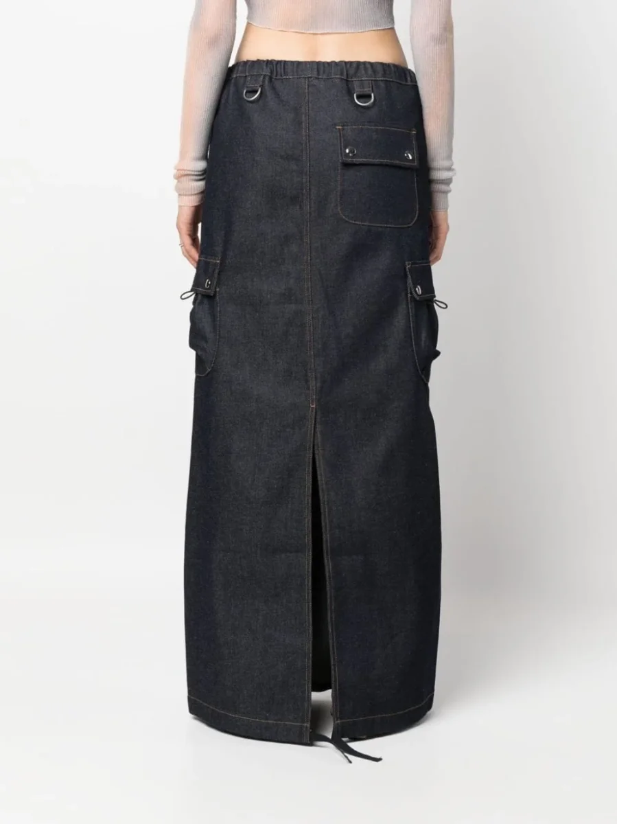 COPERNI Cargo Denim Dark Wash Logo Patch Pocket Detail Maxi Skirt - Imagen 8