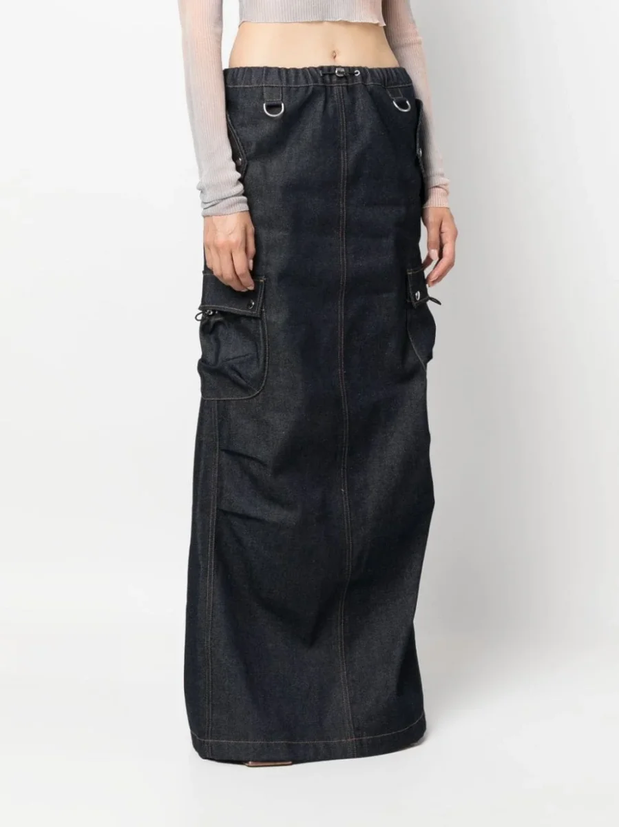 COPERNI Cargo Denim Dark Wash Logo Patch Pocket Detail Maxi Skirt - Imagen 9