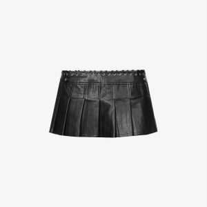 MIAOU Renn Low Rise Vegan Leather Pleated Eyelet Grunge Mini Skirt