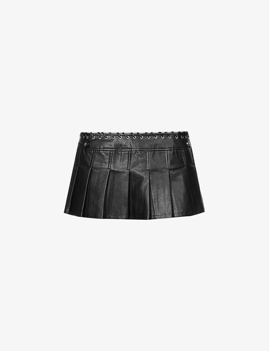 MIAOU Renn Low Rise Vegan Leather Pleated Eyelet Grunge Mini Skirt - Imagen 2