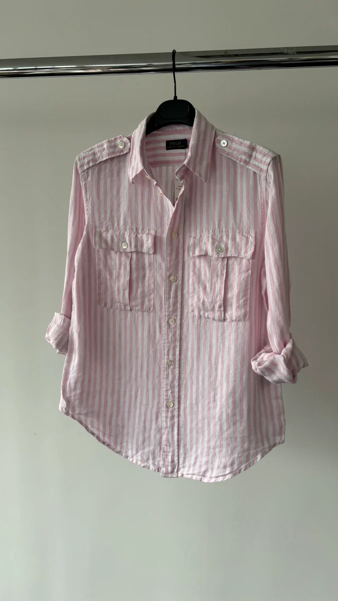 POLO RALPH LAUREN Pink Striped Linen Summer Button-Up Shirt - Imagen 4