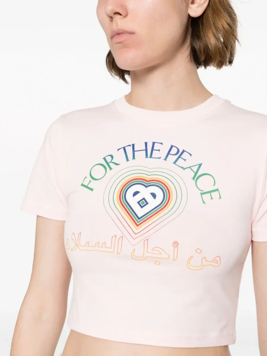 CASABLANCA Pink For The Peace Arabic Cropped Cotton T-shirt - Imagen 2