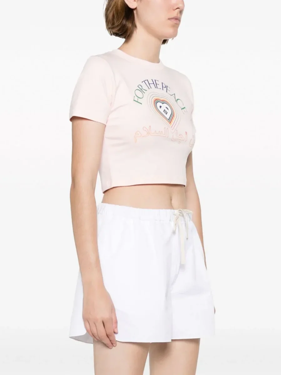CASABLANCA Pink For The Peace Arabic Cropped Cotton T-shirt - Imagen 4