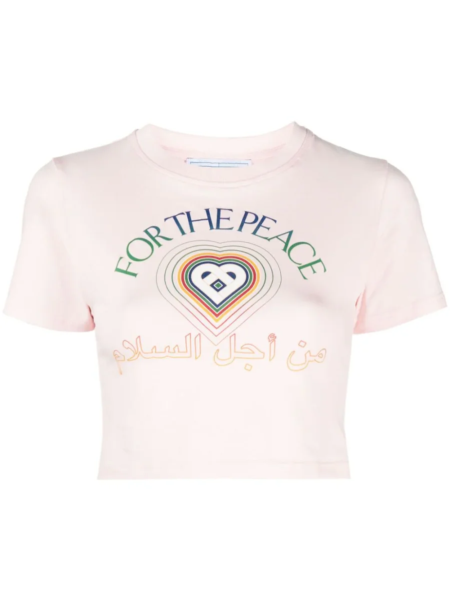 CASABLANCA Pink For The Peace Arabic Cropped Cotton T-shirt - Imagen 6