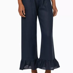 Sleeper Linen Ruffle Trim Navy Rumba Trousers