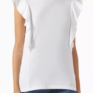 Chloe White Ruffle Flutter Sleeve T-Shirt Top