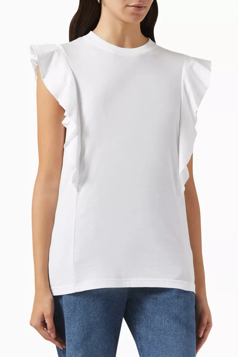 Chloe White Ruffle Flutter Sleeve T-Shirt Top