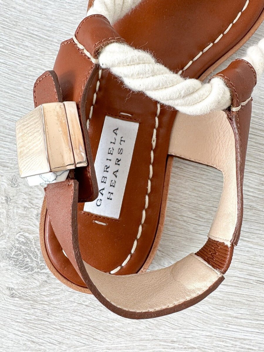 Gabriela Hearst Zephyr Rope Strap Brown Leather Thong Sandals - Imagen 4