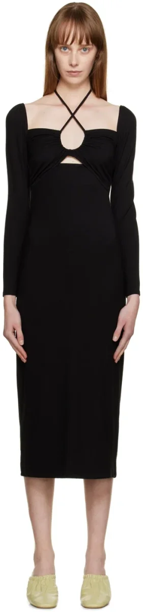 Reformation Alexei Cut Out Midi Dress in Black - Imagen 7