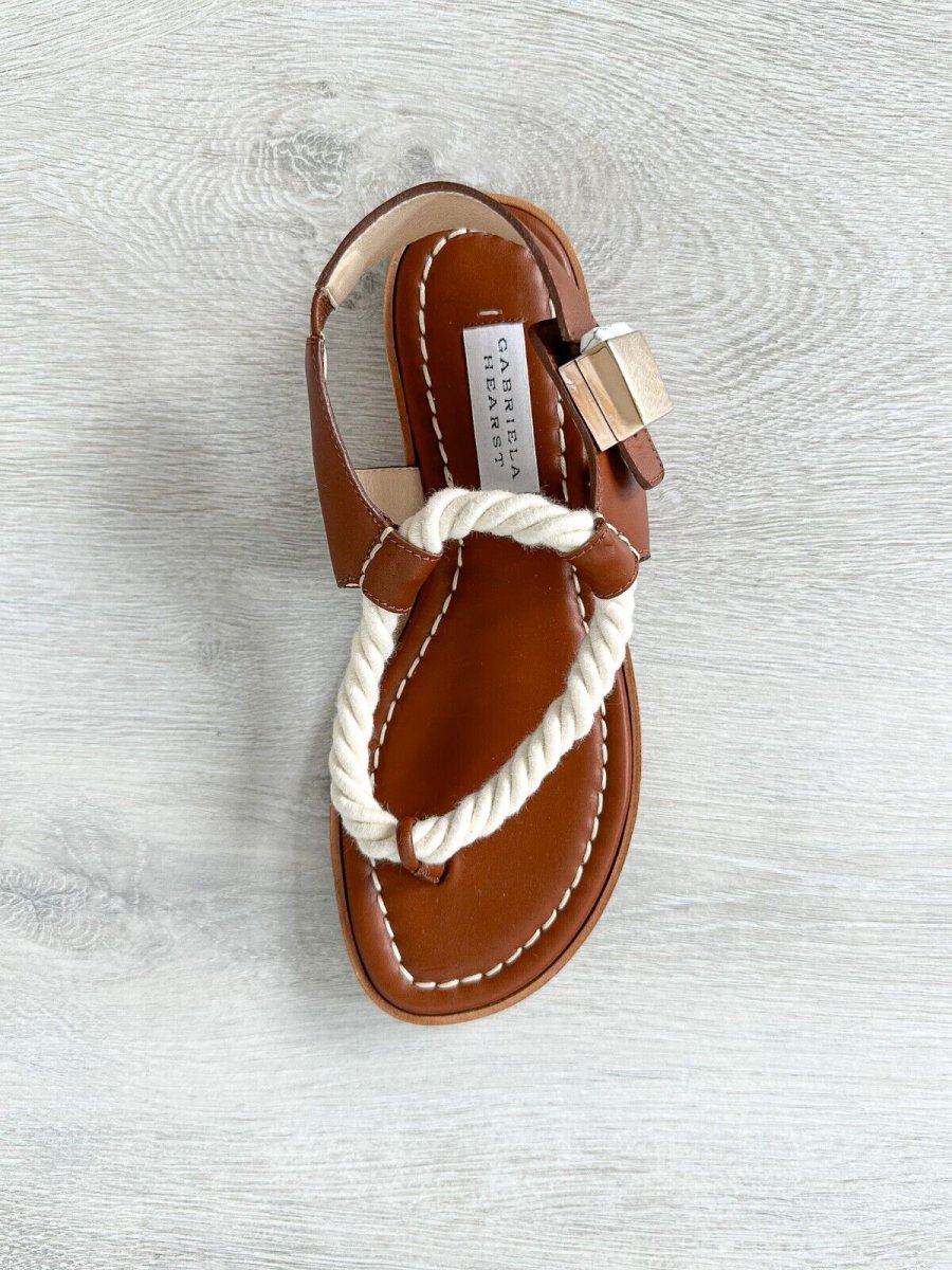 Gabriela Hearst Zephyr Rope Strap Brown Leather Thong Sandals - Imagen 8