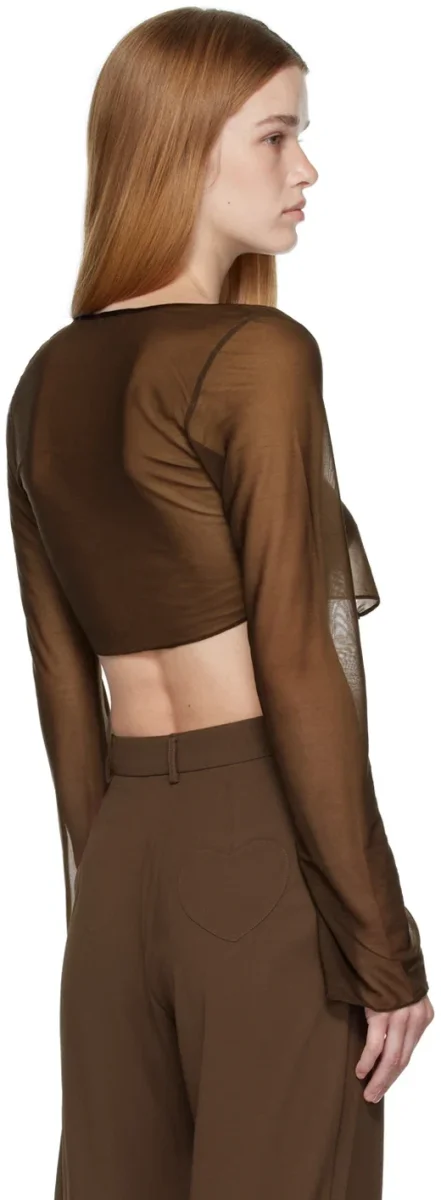 MIRROR PALAIS Brown Sheer Sik-Tie Corset Cover Top - Imagen 4