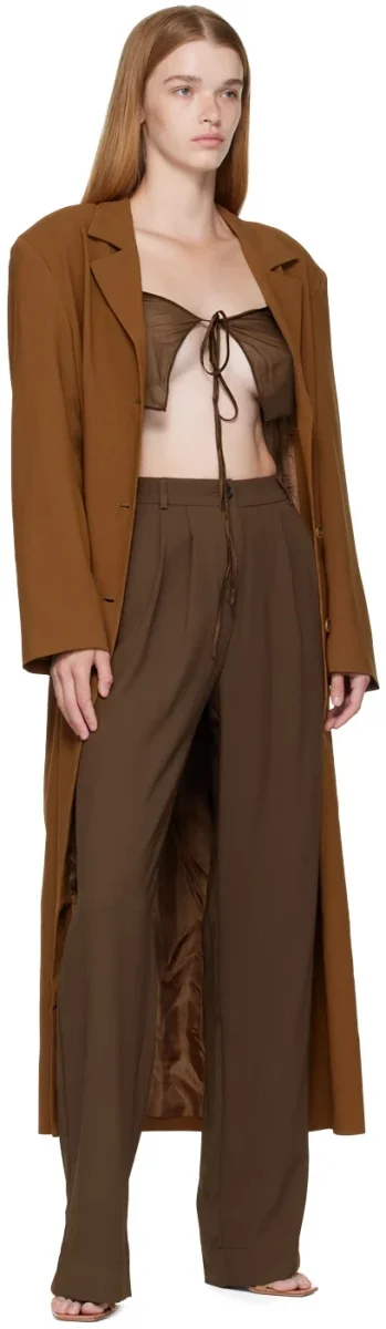 MIRROR PALAIS Brown Sheer Sik-Tie Corset Cover Top - Imagen 6