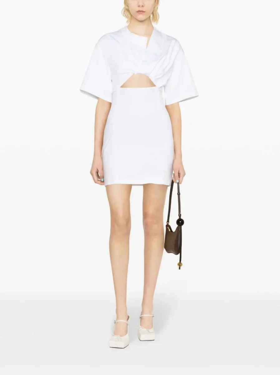 JACQUEMUS White La Robe Twist Front Cut-Out Bahia Mini Dress - Imagen 3