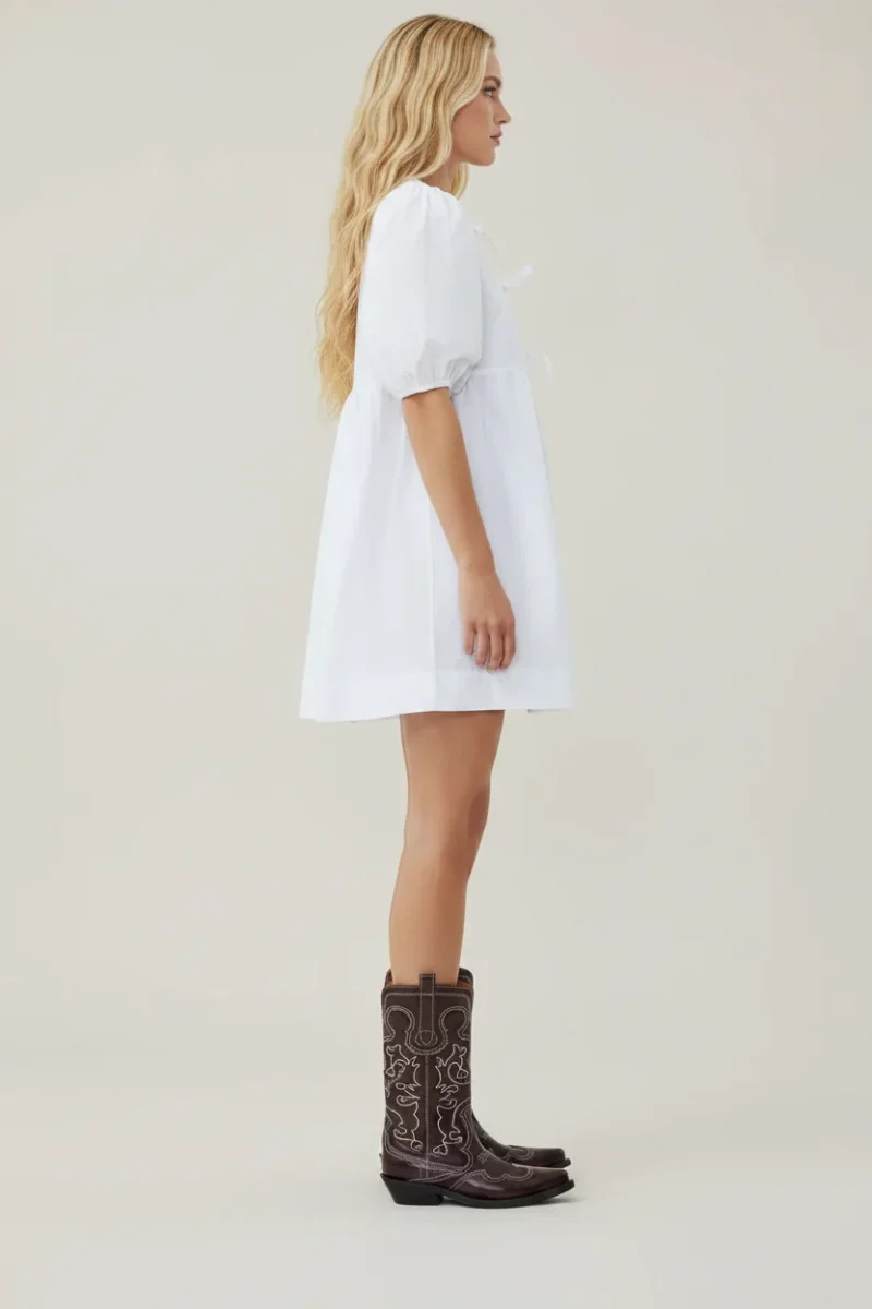 Ganni White Poplin Tie-Front Mini Dress - Imagen 5