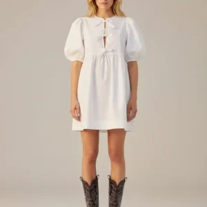 Ganni White Poplin Tie-Front Mini Dress