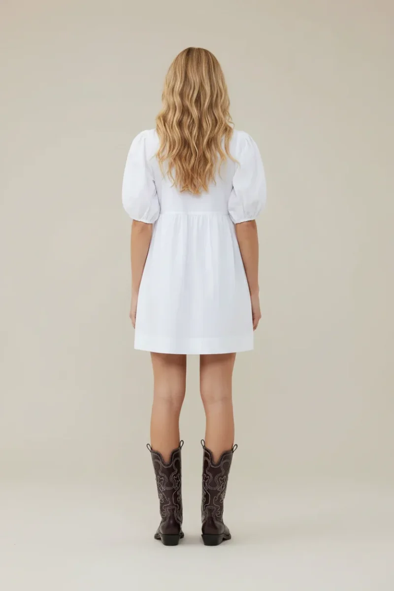 Ganni White Poplin Tie-Front Mini Dress - Imagen 6