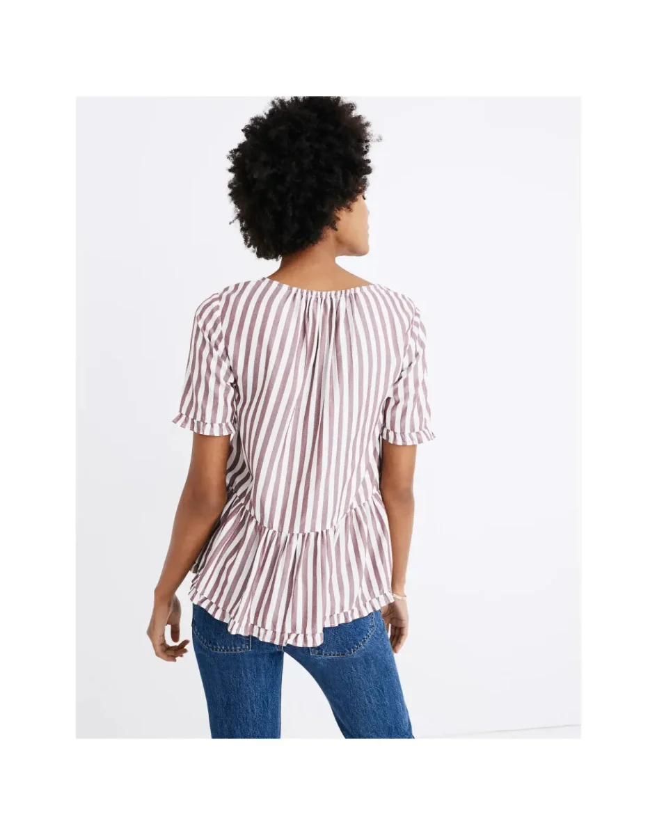 MADEWELL Stanza Ruffle Hem Top in Stripe Top - Imagen 3
