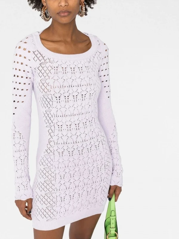 THE ATTICO Taylor Open-Knit Long-Sleeve Mini Dress - Imagen 2