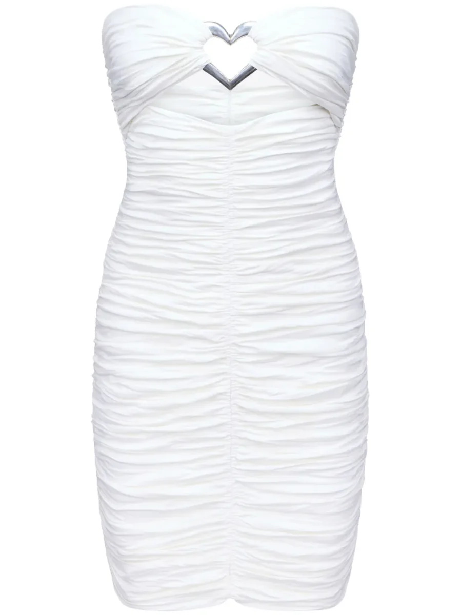 Area NYC White Heart Ring Ruched Mini Dress - Imagen 5