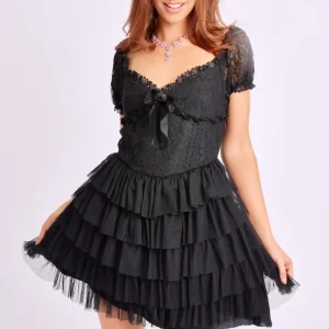 Amy Jane London Black Coquette Tulle Lace Sweetheart Neck Sofia Mini Dress