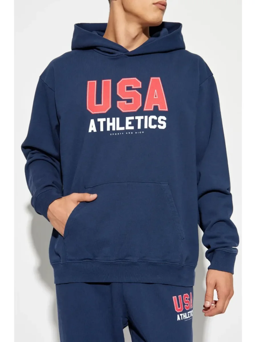 Sporty & Rich USA Athletics Blue hoodie - Imagen 3