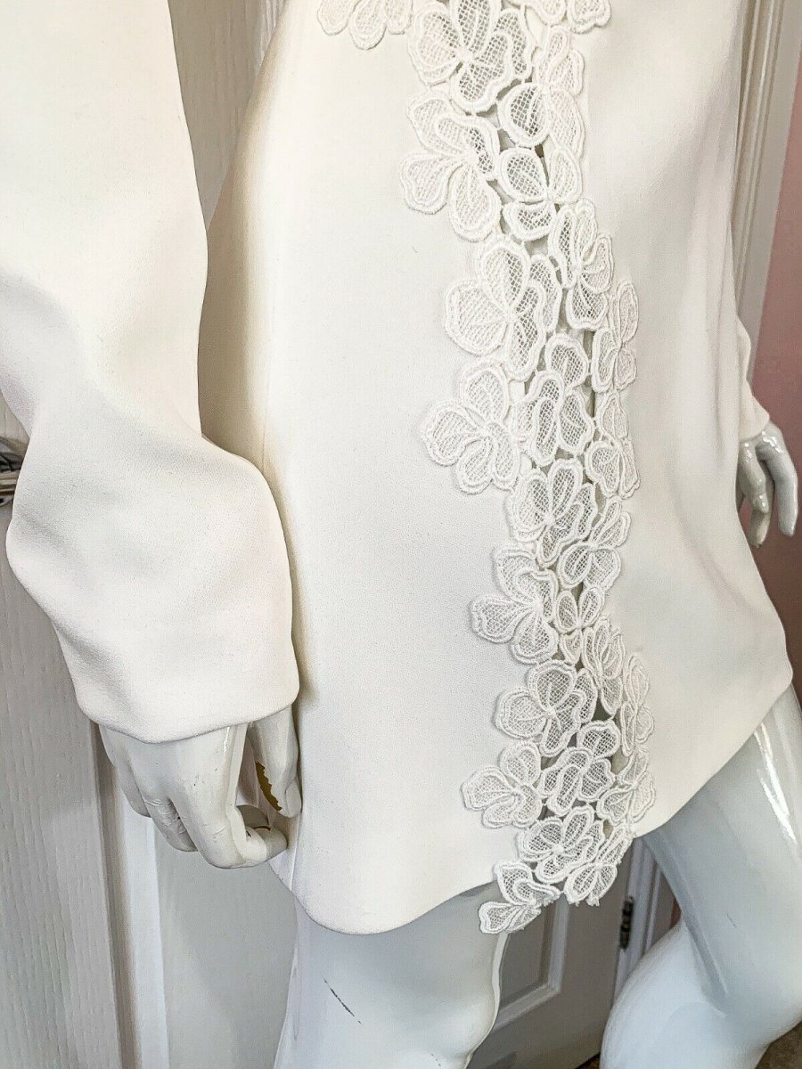 DAVID KOMA White Crepe Lace Macrame Trim Dress - Imagen 5