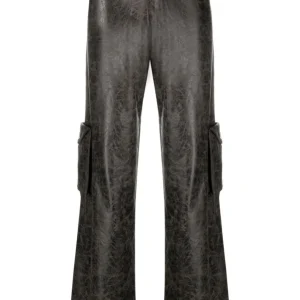 MIAOU Elias Faux Leather Brown Cargo Trousers