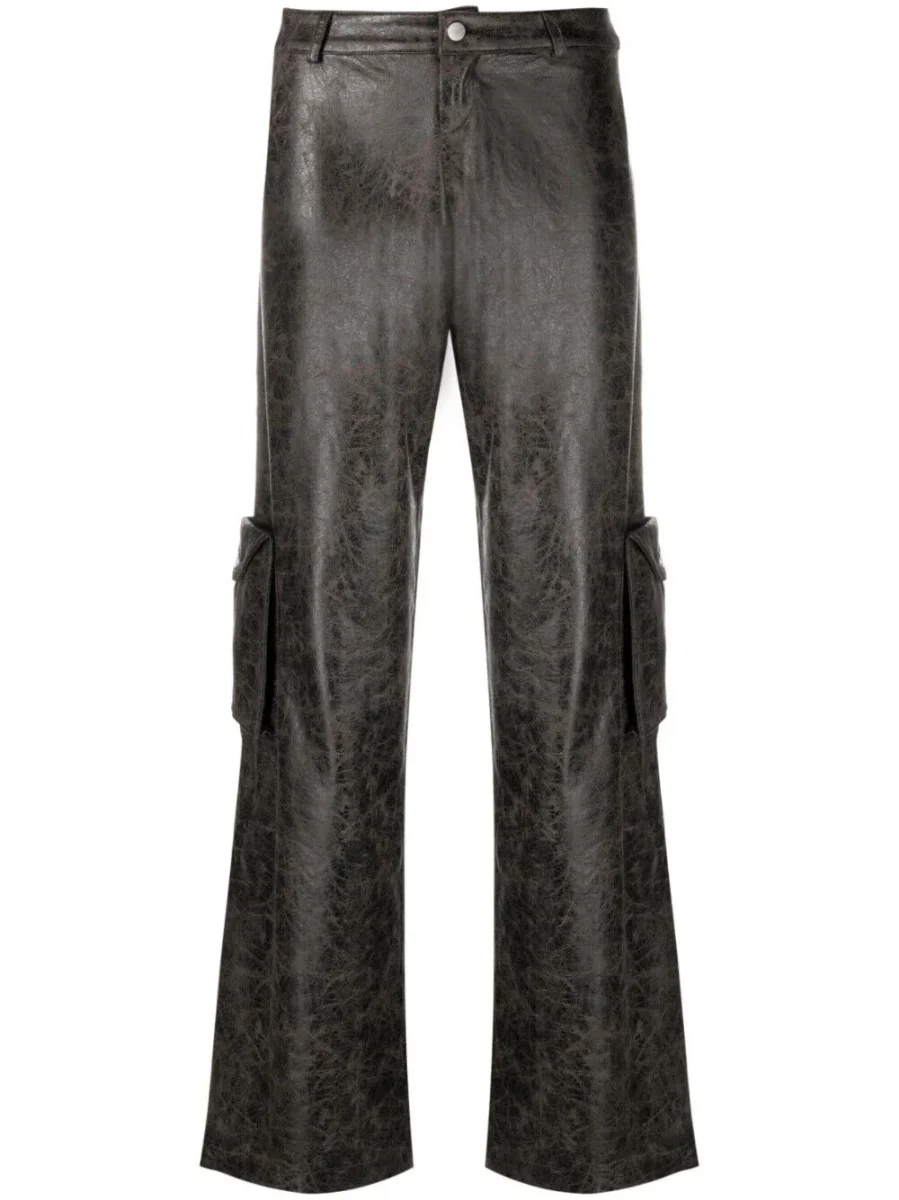 MIAOU Elias Faux Leather Brown Cargo Trousers - Imagen 2
