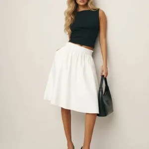 Reformation White Smock Waist Organic Cotton Midi Skirt