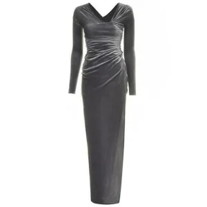 Alexandre Vauthier Steel Silver Velvet Ruched Gown